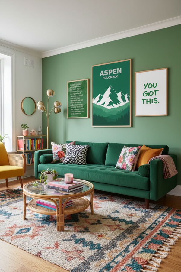 Aspen Colorado Mountain Art Print shown framed in a modern room setting