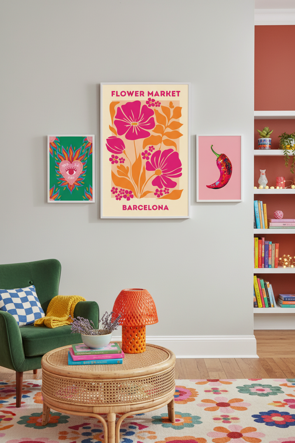 Bold Barcelona Flower Market Art Print as part of a gallery wall arrangement