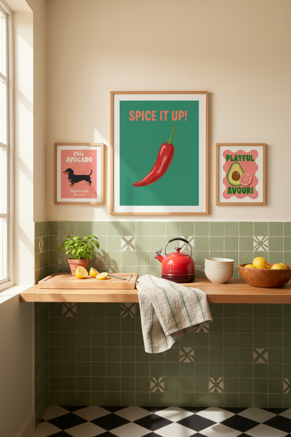 Bold Chilli Pepper Art Print as part of a gallery wall arrangement