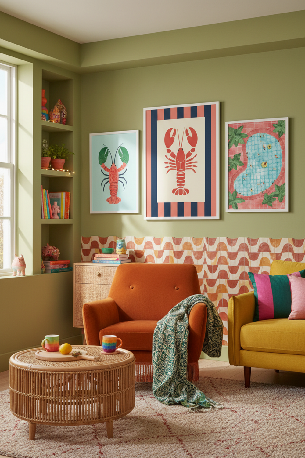 Bold Lobster Graphic Art Print as part of a gallery wall arrangement