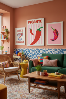 Bold Picante Chilli Pepper Art Print as part of a gallery wall arrangement