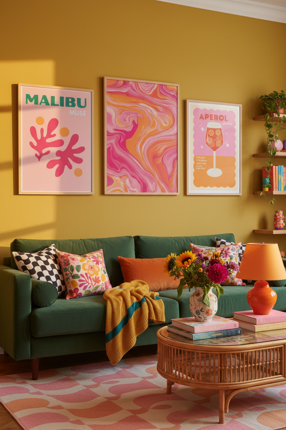Bold Pink Orange Marble Art Print as part of a gallery wall arrangement