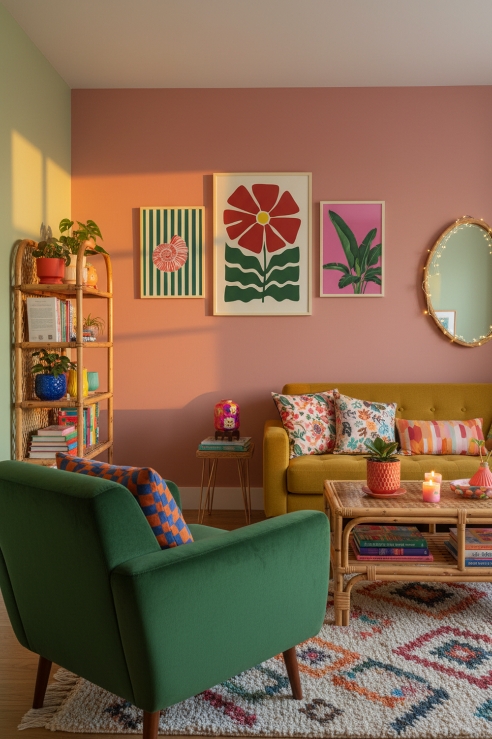Bold Red Flower Illustration Art Print as part of a gallery wall arrangement