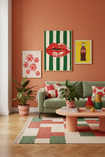 Bold Red Lips Pop Art Print as part of a gallery wall arrangement