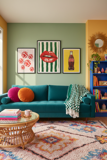 Bold Red Lips Pop Art Print as part of a gallery wall arrangement
