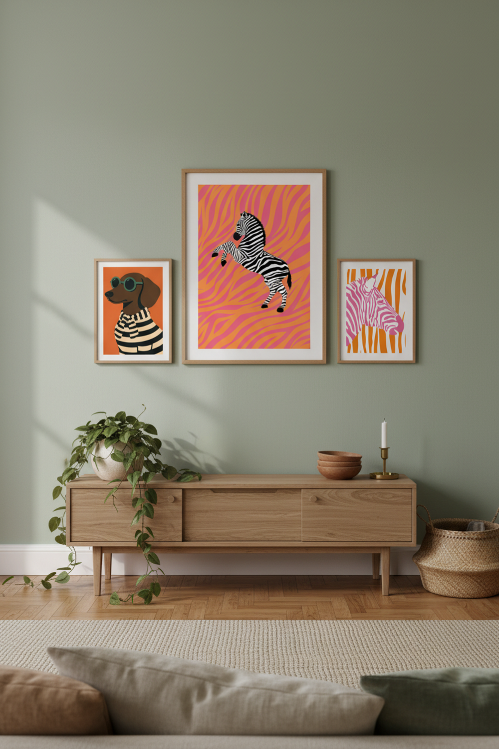 Bold Zebra Pop Art Print as part of a gallery wall arrangement