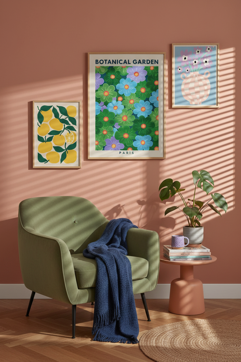 Botanical Garden Paris Flower Art Print as part of a gallery wall arrangement