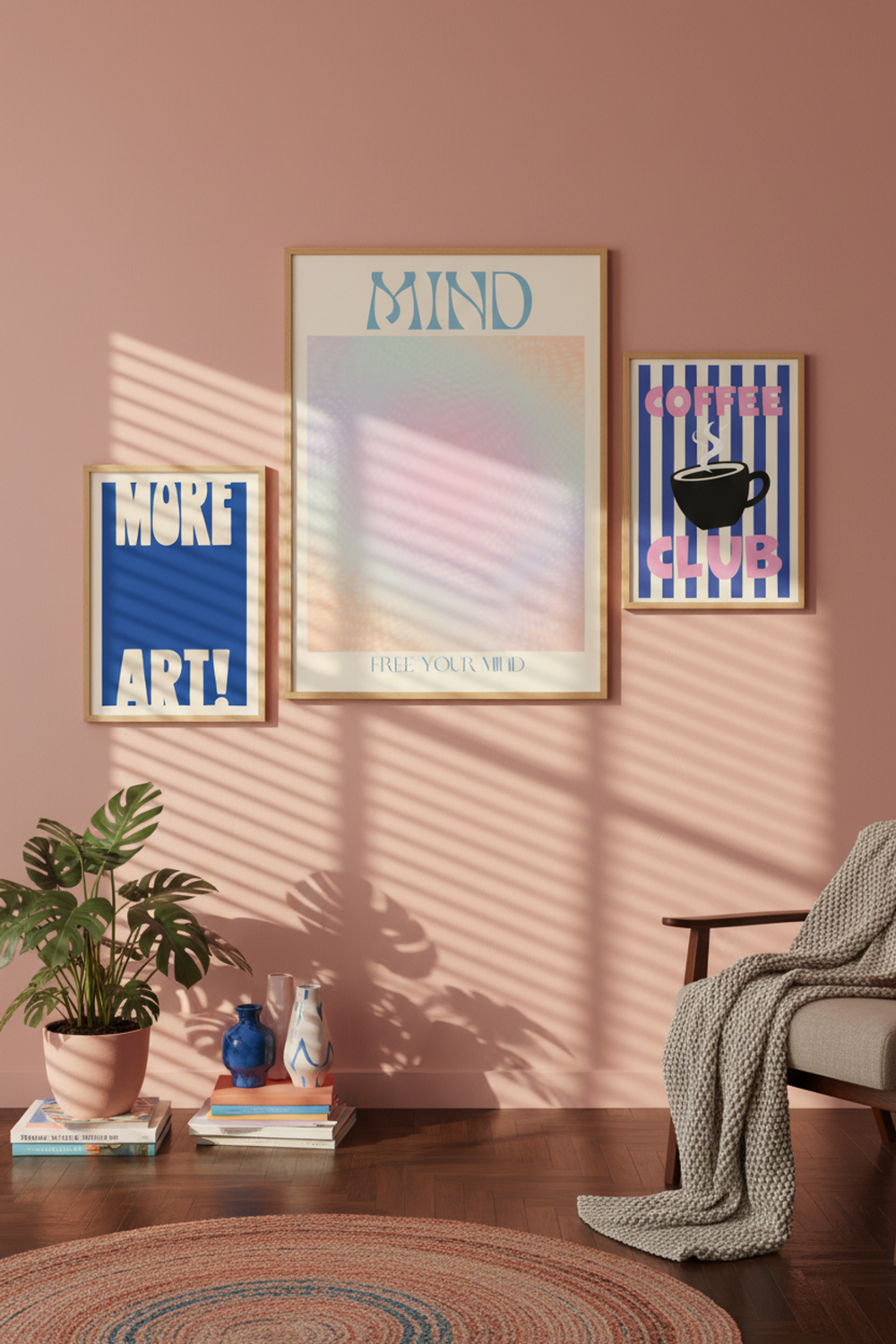 Calm Pastel Gradient Typography Print as part of a gallery wall arrangement