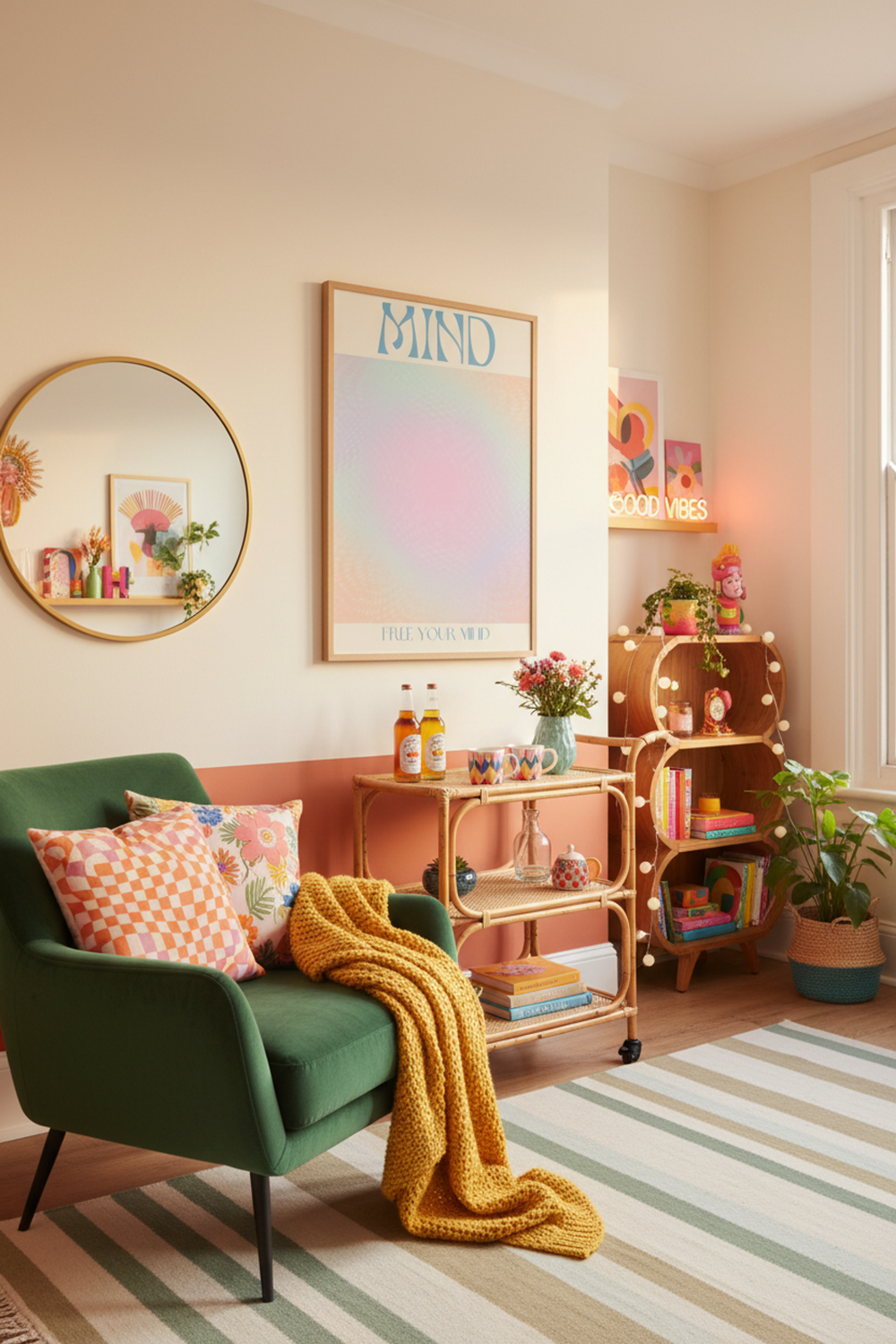 Calm Pastel Gradient Typography Print shown framed in a modern room setting