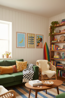 Charming Blue Fish Pattern Art Print as part of a gallery wall arrangement