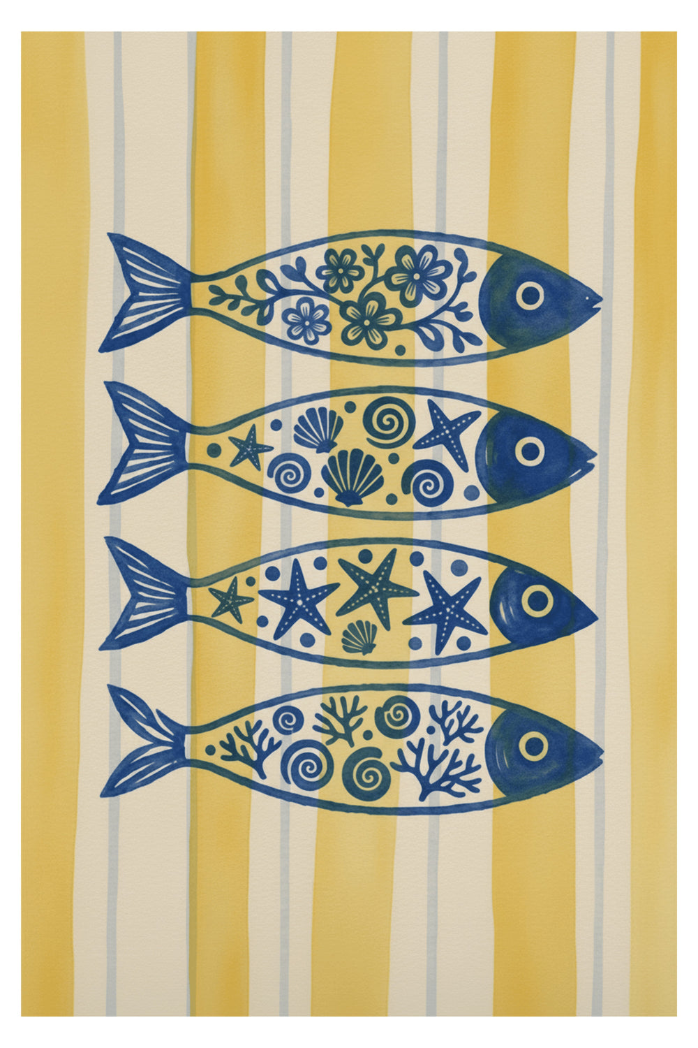 Charming Blue Fish Pattern Art Print – wall art print by LOUDHAUS