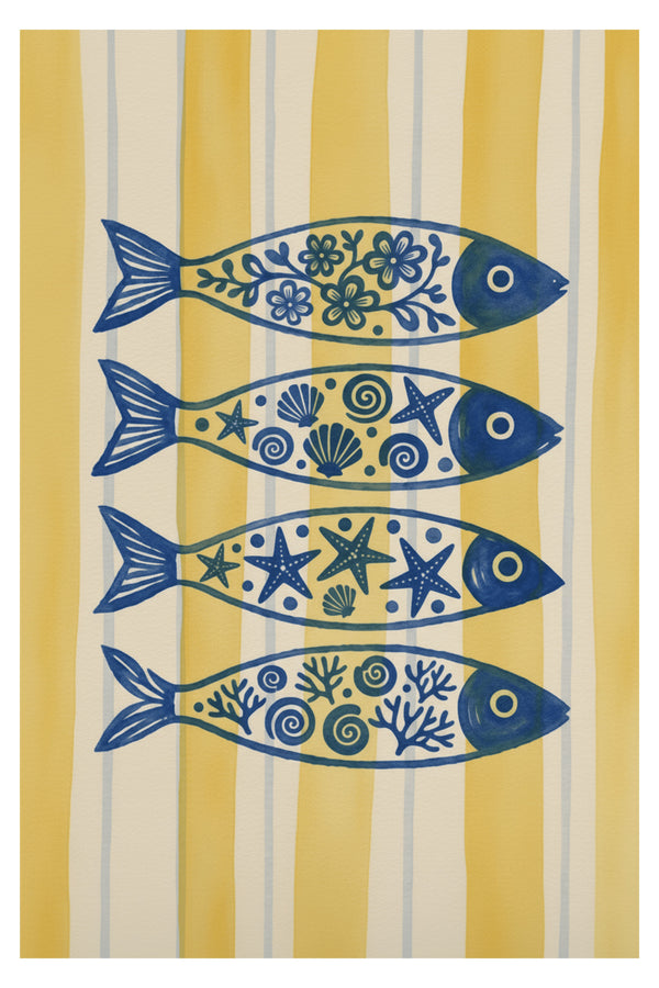 Charming Blue Fish Pattern Art Print – wall art print by LOUDHAUS