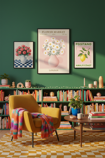 Charming Daisy Bouquet Art Print as part of a gallery wall arrangement