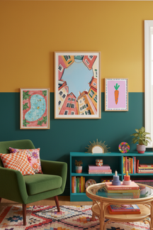 Charming European Town Art Print as part of a gallery wall arrangement