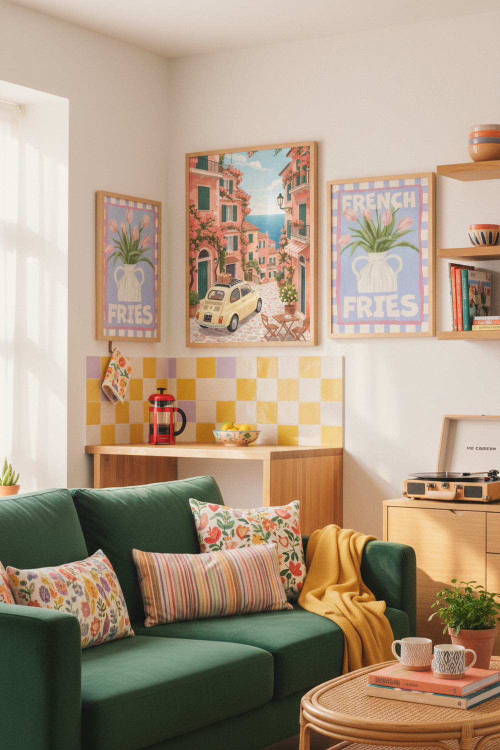Charming Italian Coastal Town Art Print as part of a gallery wall arrangement
