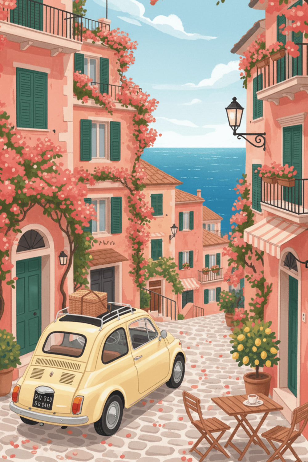 Charming Italian Coastal Town Art Print – wall art print by LOUDHAUS