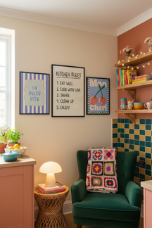 Charming Kitchen Rules Typography Art Print as part of a gallery wall arrangement