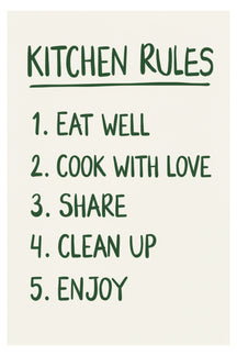 Charming Kitchen Rules Typography Art Print – wall art print by LOUDHAUS