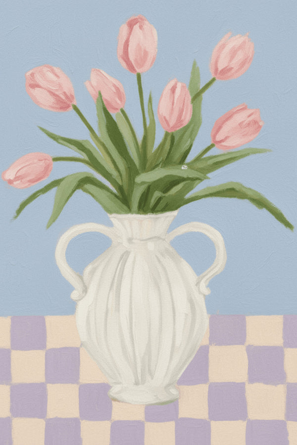 Charming Pink Tulip Vase Art Print – wall art print by LOUDHAUS