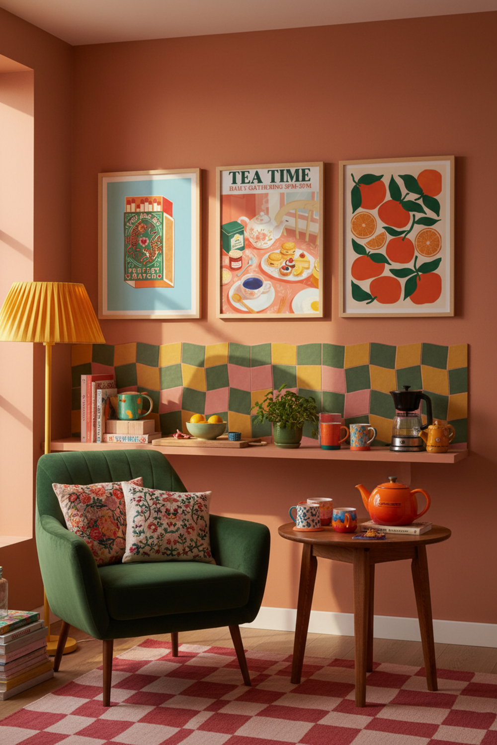 Charming Tea Time Gathering Art Print as part of a gallery wall arrangement