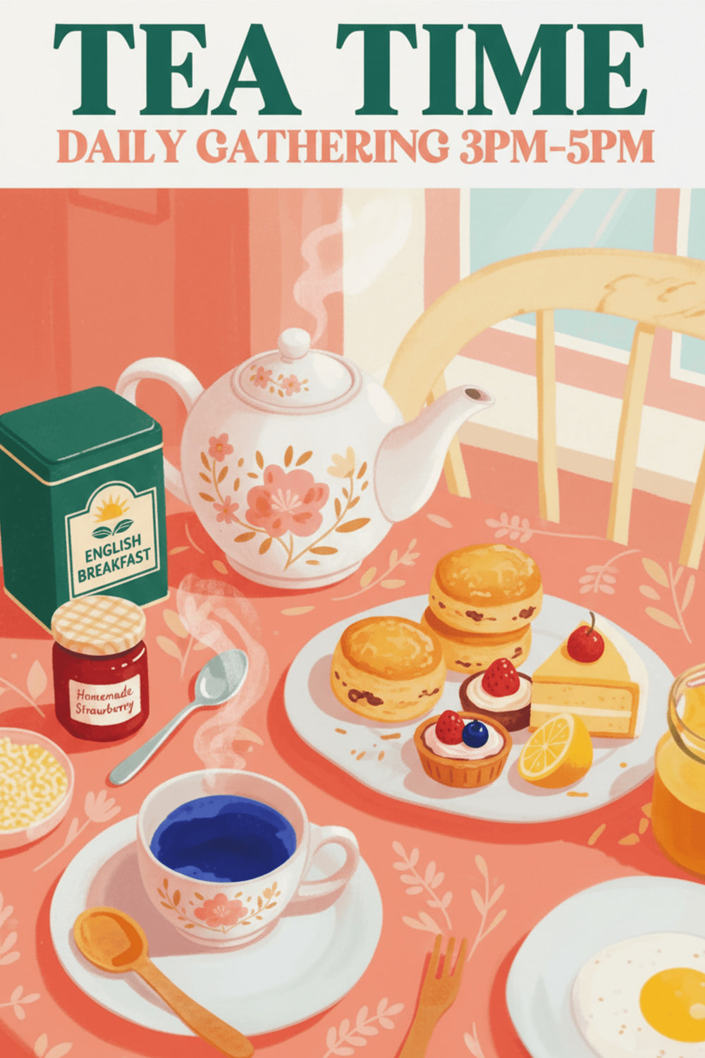 Charming Tea Time Gathering Art Print – wall art print by LOUDHAUS