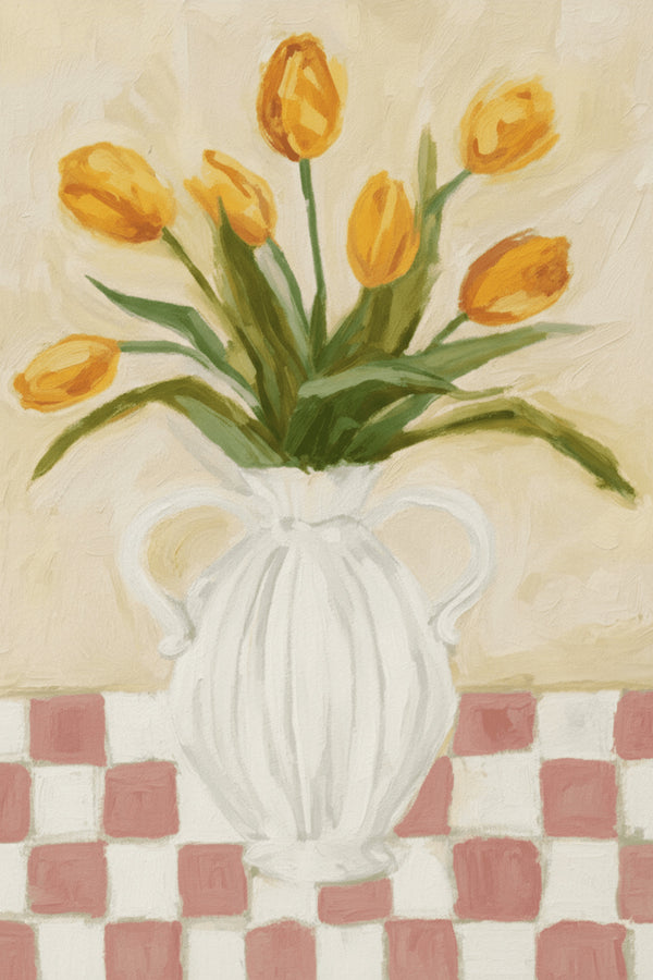 Charming Yellow Tulips Still Life Art Print – wall art print by LOUDHAUS