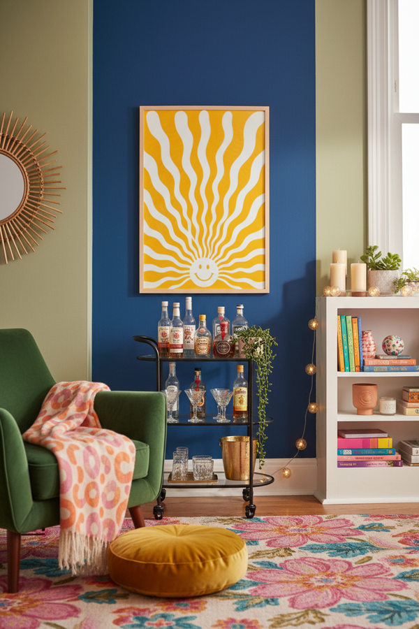 Cheerful Sunshine Smile Art Print shown framed in a modern room setting