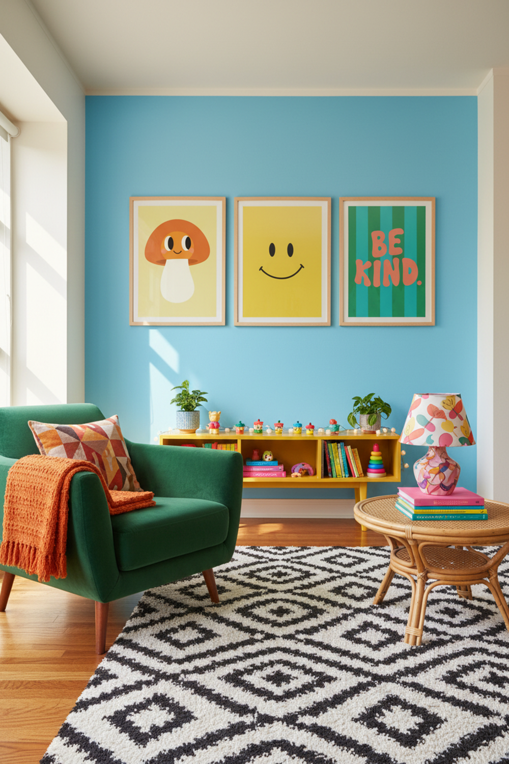 Cheerful Yellow Smiley Face Art Print as part of a gallery wall arrangement