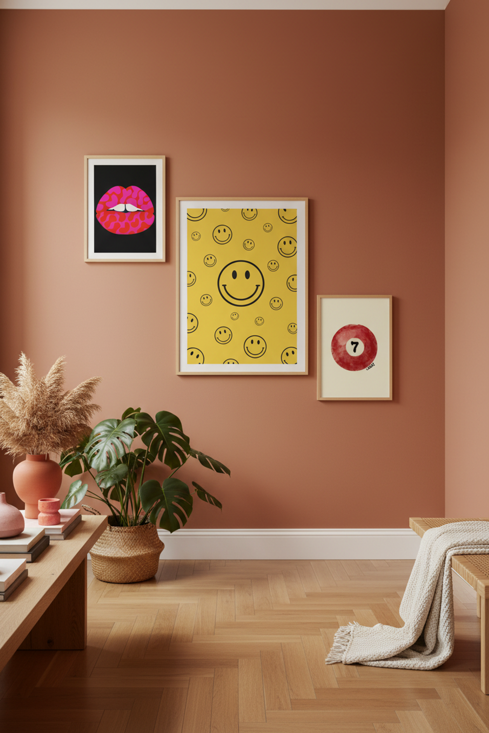 Cheerful Yellow Smiley Face Art Print as part of a gallery wall arrangement