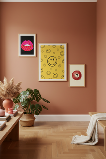 Cheerful Yellow Smiley Face Art Print as part of a gallery wall arrangement