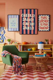 Cheers Multi-Language Typography Art Print as part of a gallery wall arrangement
