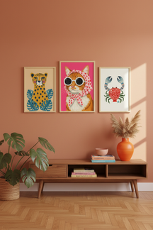 Chic Cat with Scarf Art Print as part of a gallery wall arrangement