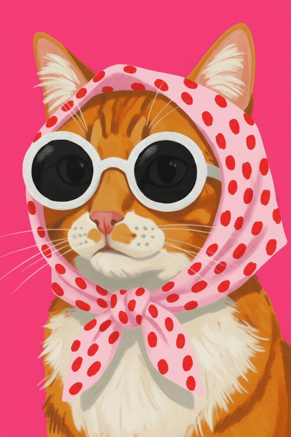 Chic Cat with Scarf Art Print – wall art print by LOUDHAUS