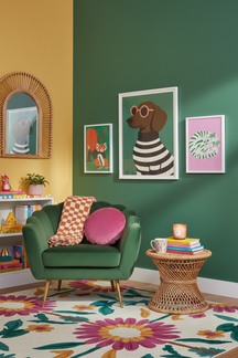 Chic Dachshund Dog Art Print as part of a gallery wall arrangement