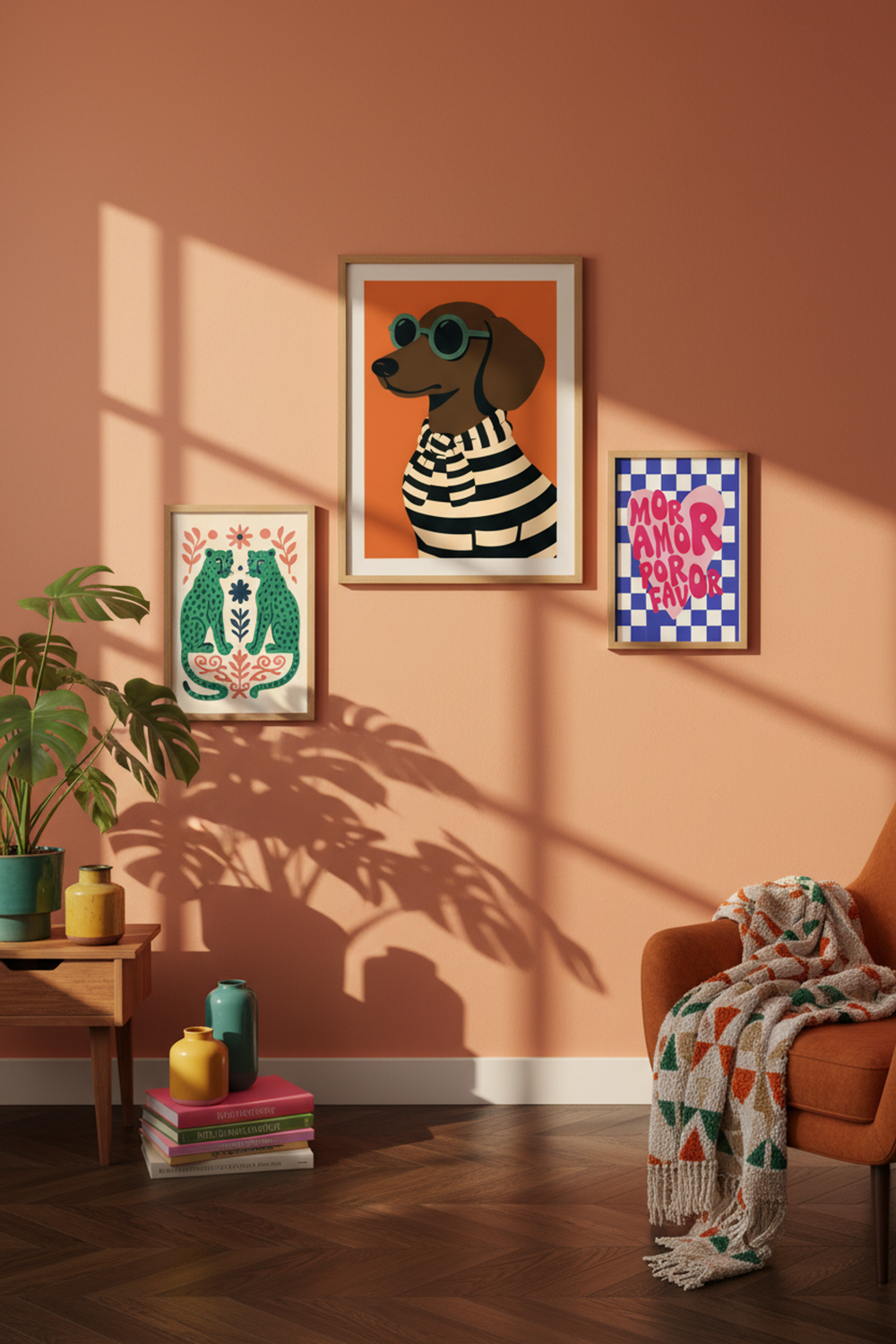 Chic Dachshund Dog Illustration Art Print as part of a gallery wall arrangement