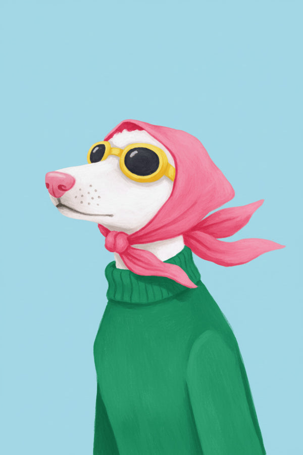 Chic Dog in Scarf Art Print – wall art print by LOUDHAUS
