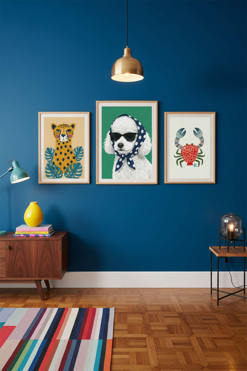 Chic Poodle with Scarf Art Print as part of a gallery wall arrangement