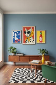 Chic Spotted Cat Art Print as part of a gallery wall arrangement