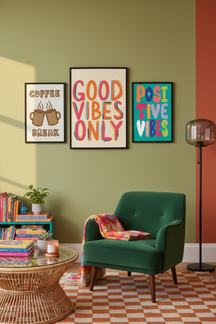 Colourful Good Vibes Only Art Print as part of a gallery wall arrangement