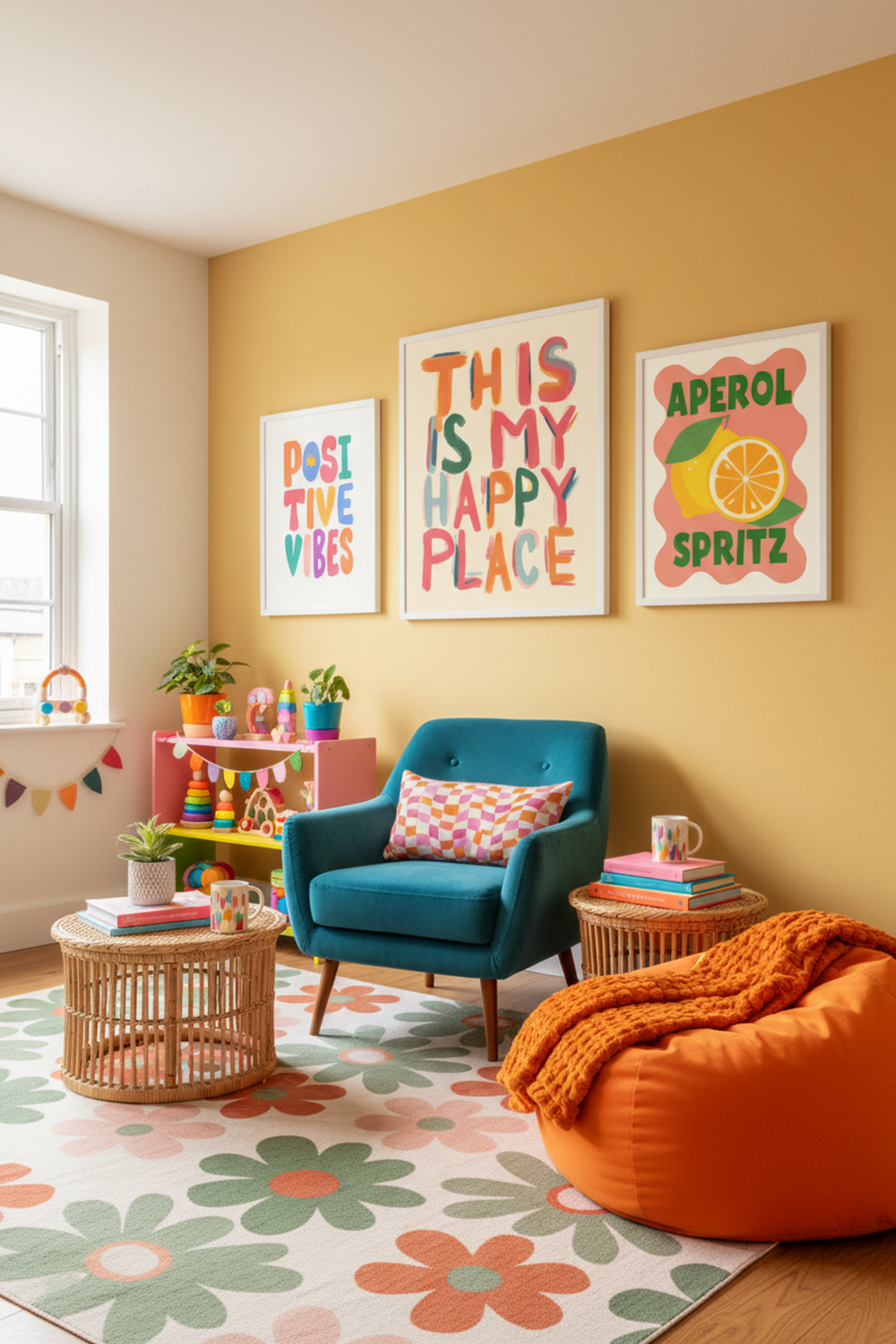 Colourful Happy Place Typography Art Print as part of a gallery wall arrangement