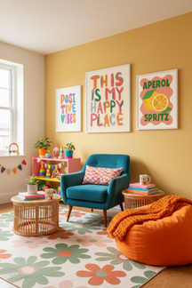 Colourful Happy Place Typography Art Print as part of a gallery wall arrangement