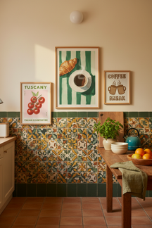 Cosy Coffee & Croissant Art Print as part of a gallery wall arrangement