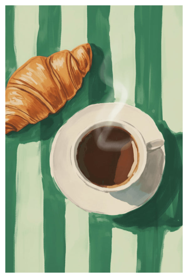 Cosy Coffee & Croissant Art Print – wall art print by LOUDHAUS