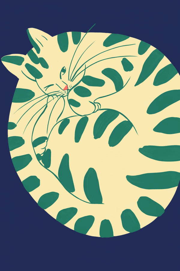 Cosy Spotted Cat Art Print – wall art print by LOUDHAUS