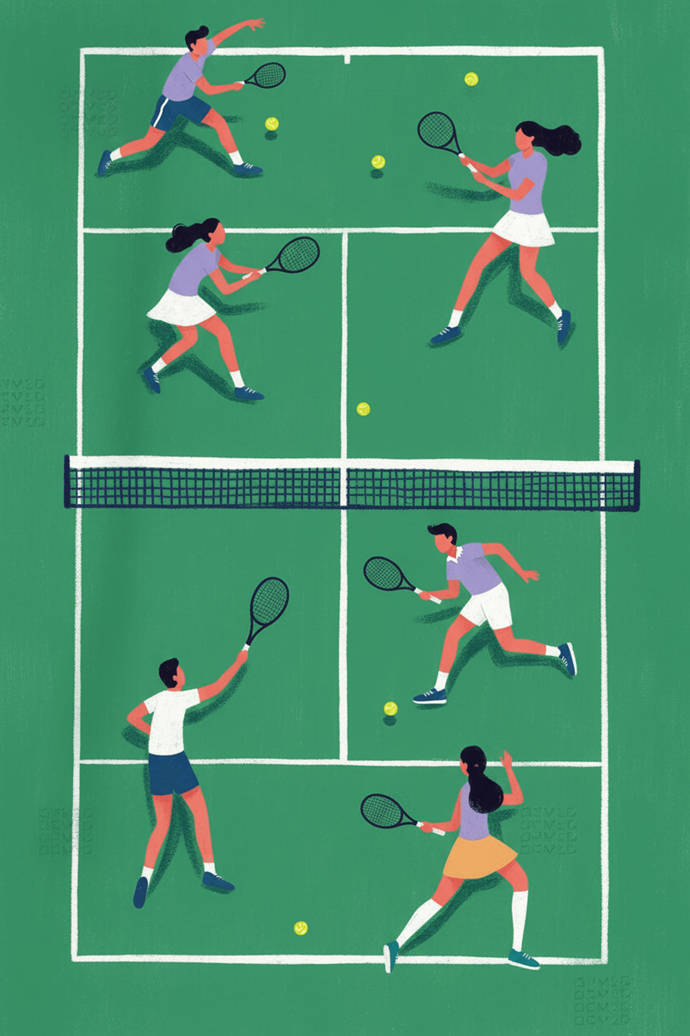 Dynamic Tennis Court Players Art Print – wall art print by LOUDHAUS
