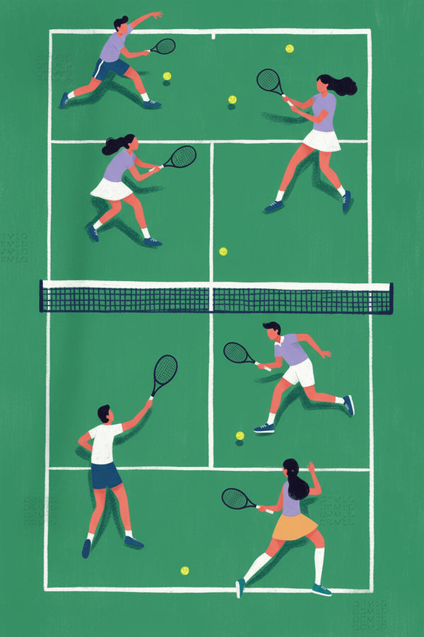 Dynamic Tennis Court Players Art Print – wall art print by LOUDHAUS