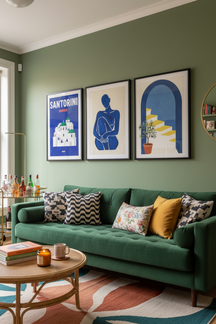 Elegant Blue Figure Art Print as part of a gallery wall arrangement