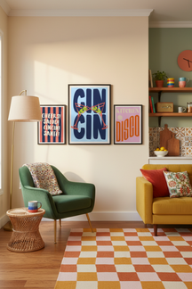 Gin Cin Cocktail Typography Art Print as part of a gallery wall arrangement