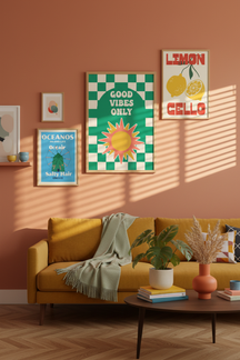 Good Vibes Only Retro Sun Art Print as part of a gallery wall arrangement