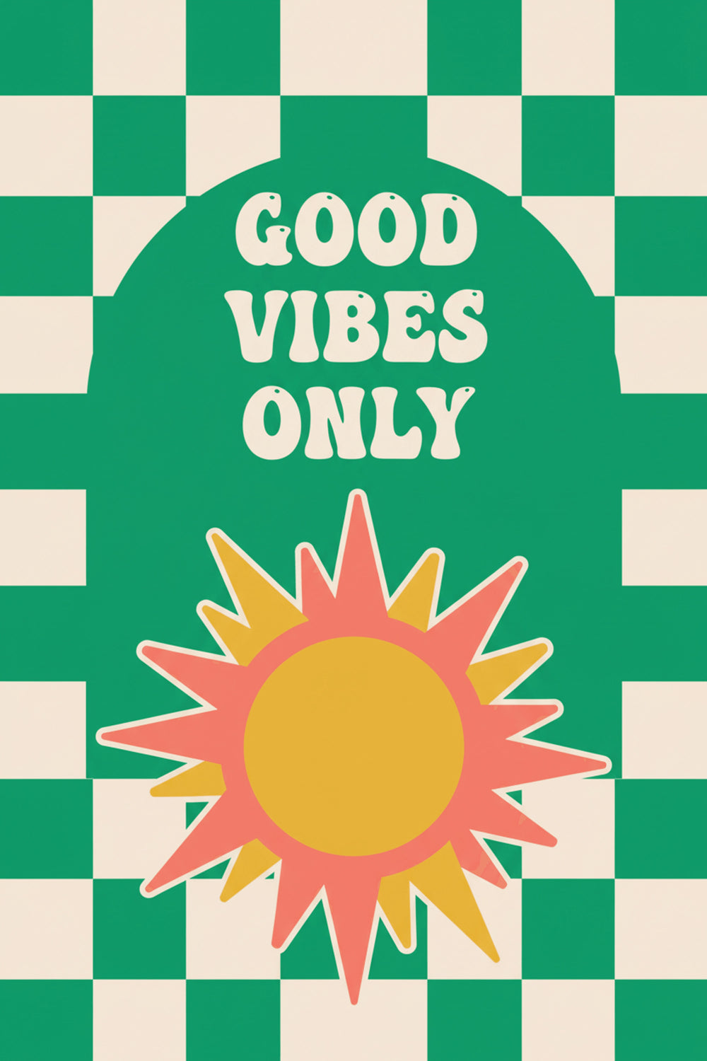 Good Vibes Only Retro Sun Art Print – wall art print by LOUDHAUS